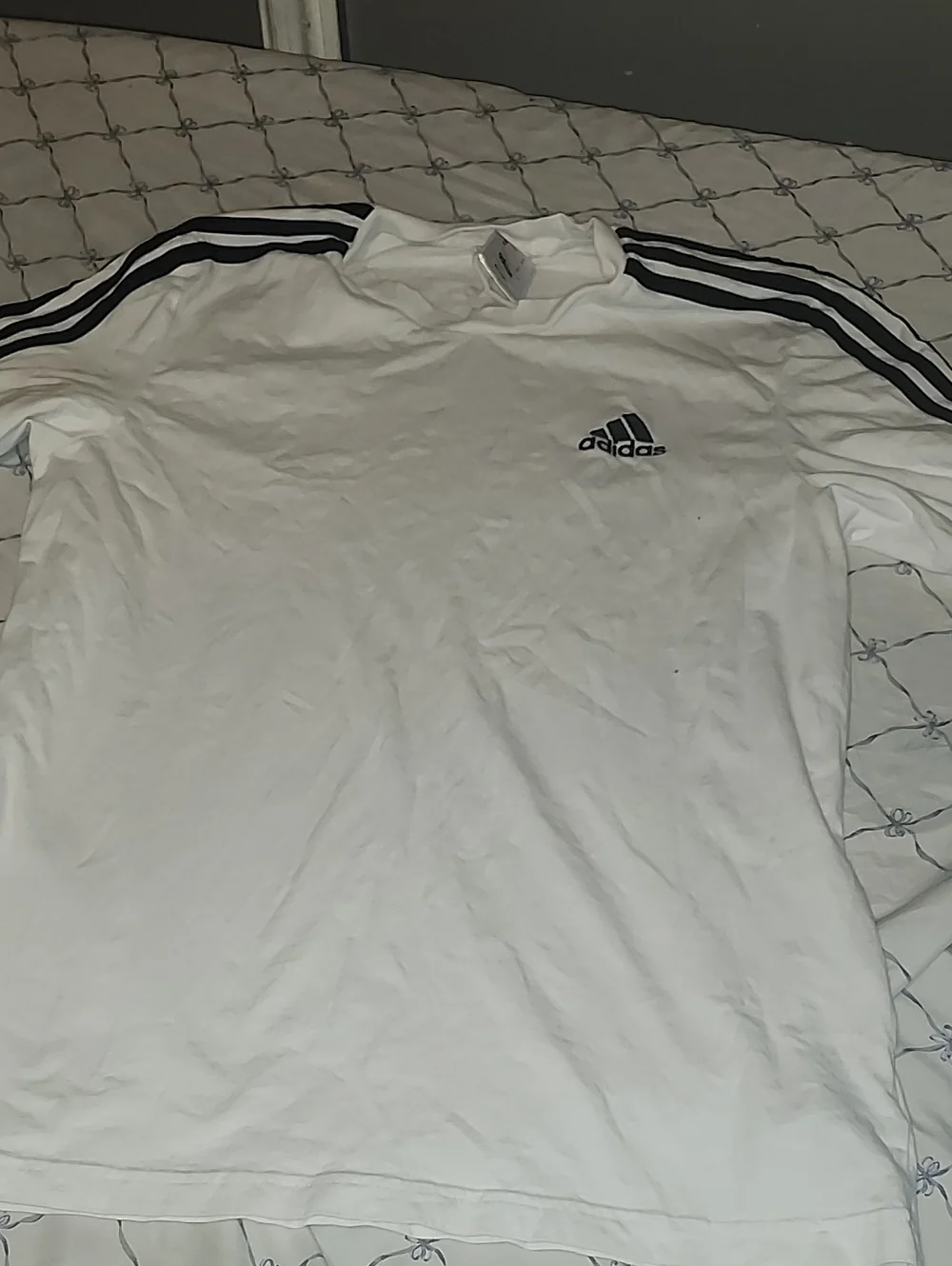 adidas White Long Sleeve Shirt with Black Stripes and Logo
